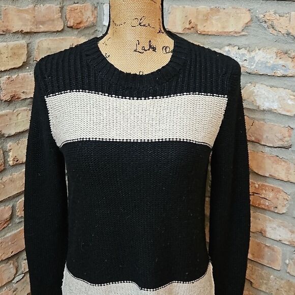 Theory Komon Sparkler black & cream wool/silk blend sweater size Small - Picture 2 of 12